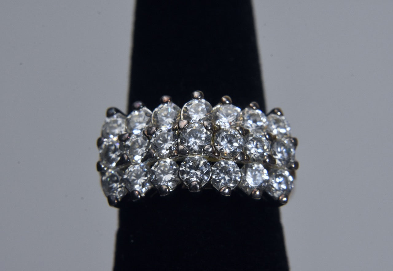 Gold Tone Sterling Silver RIng with Tiered Set Crystals - Size 5