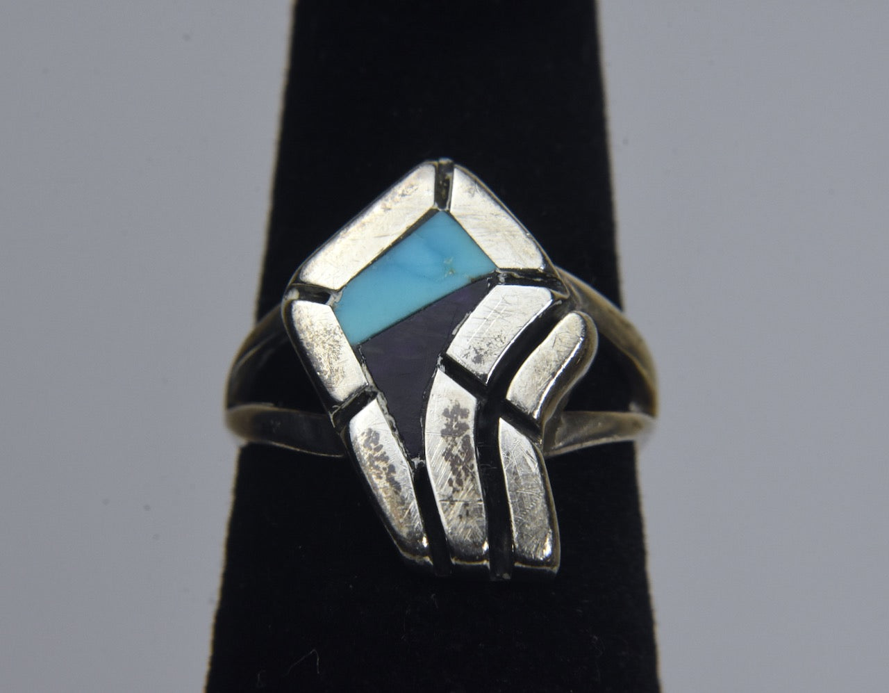 Ronald James Henry - Navajo Abstract Sterling Silver Turquoise & Sugilite Ring - Size 5