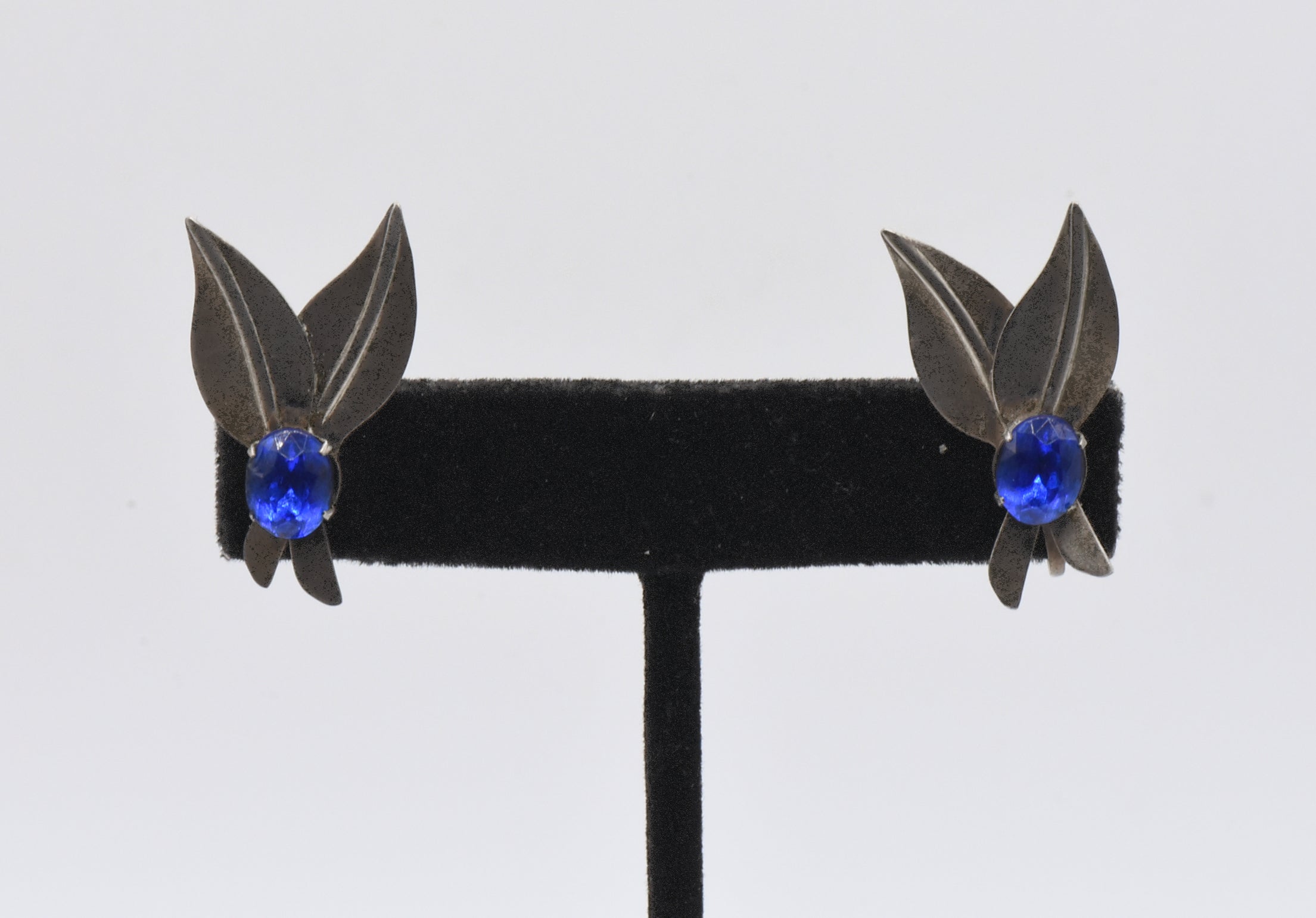 Vintage Sterling Silver Imitation Blue Sapphire Screw Back Earrings