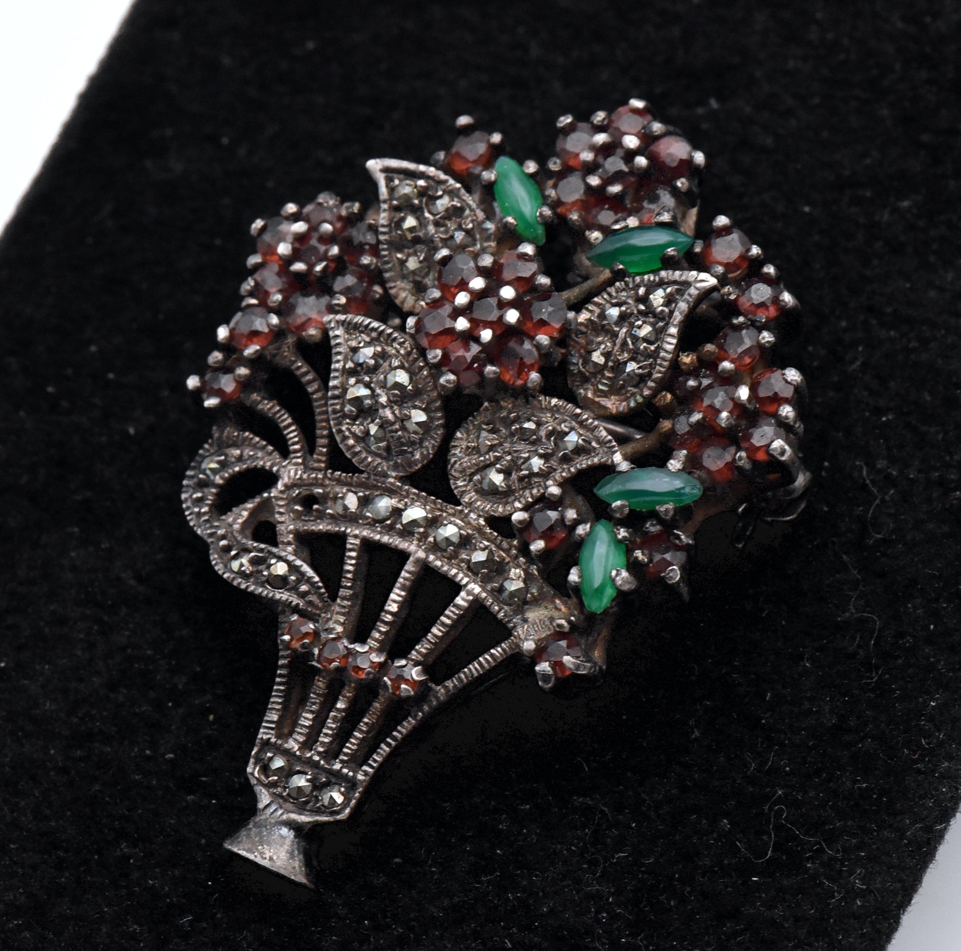 Vintage Sterling Silver Bejeweled Floral Bouquet Brooch/Pendant