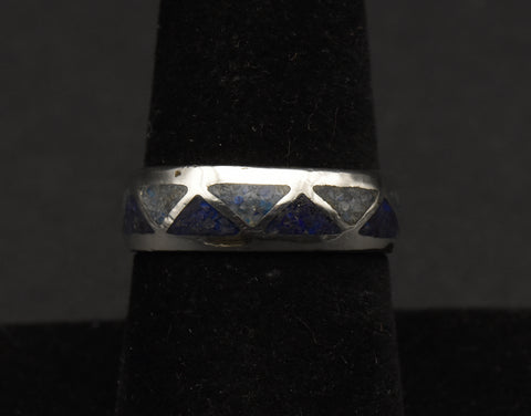 Vintage Sterling Silver Blue Inlaid Crushed Stone Ring - Size 7.75