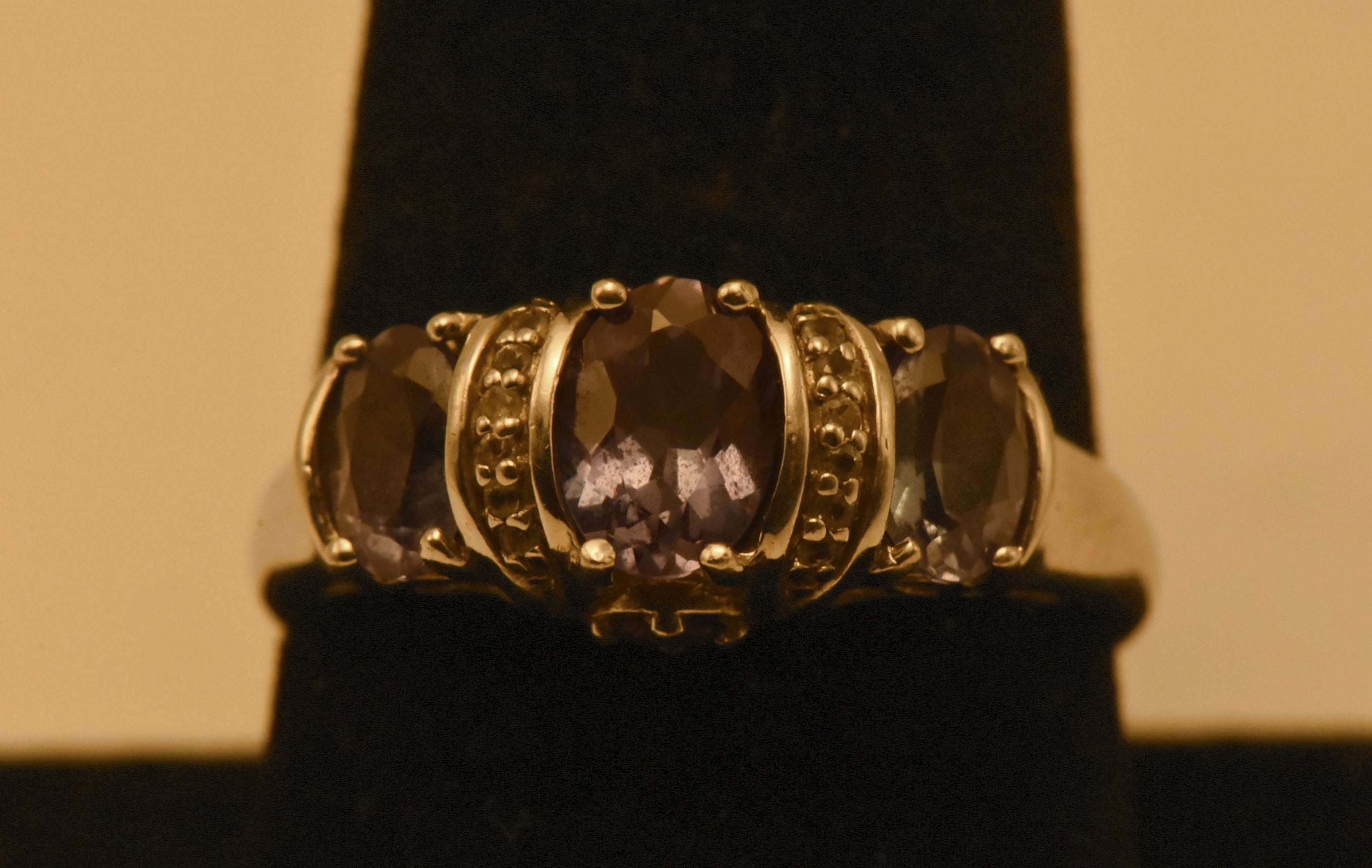 Vintage Sterling Silver Synthetic Color Change Sapphire and Topaz Ring - Size 9
