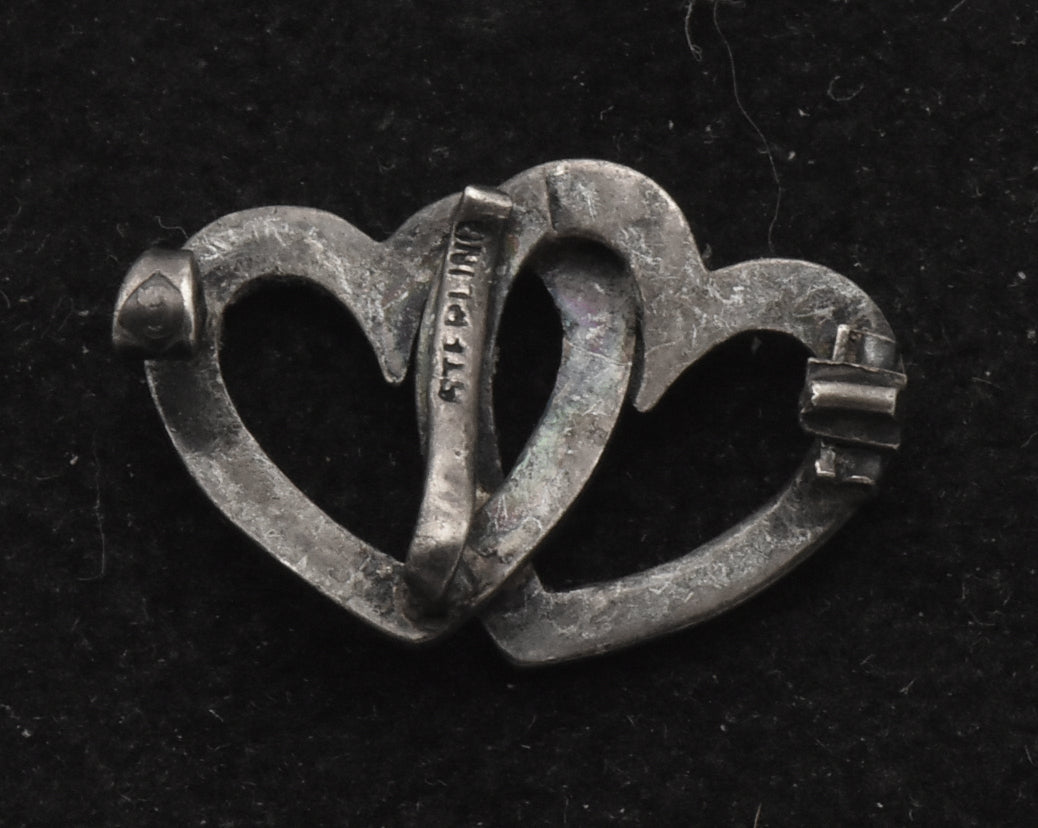 Vintage Sterling Silver Interlocking Hearts Pendant/Brooch (MISSING PIN)