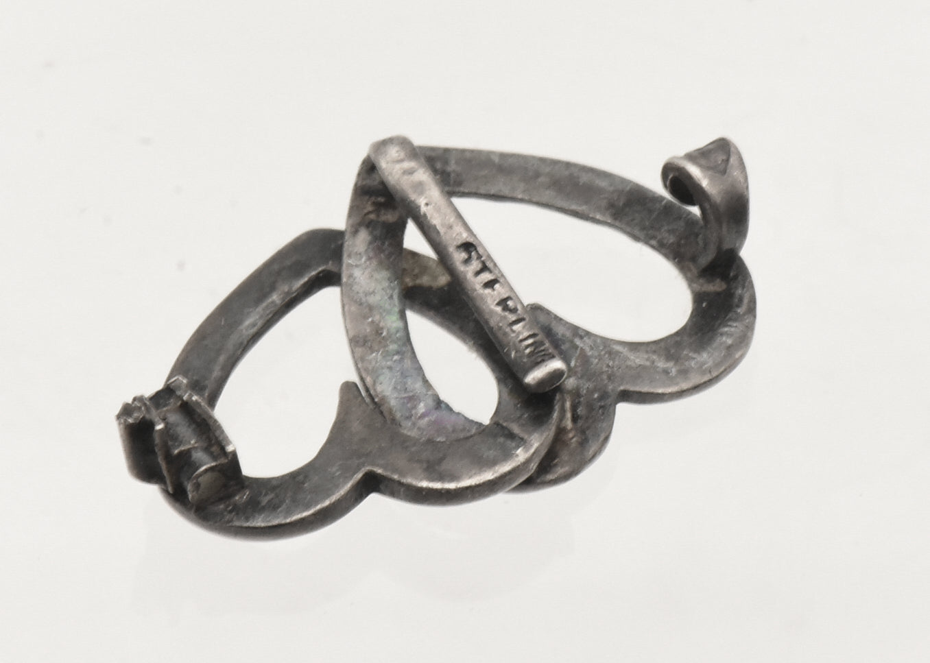 Vintage Sterling Silver Interlocking Hearts Pendant/Brooch (MISSING PIN)