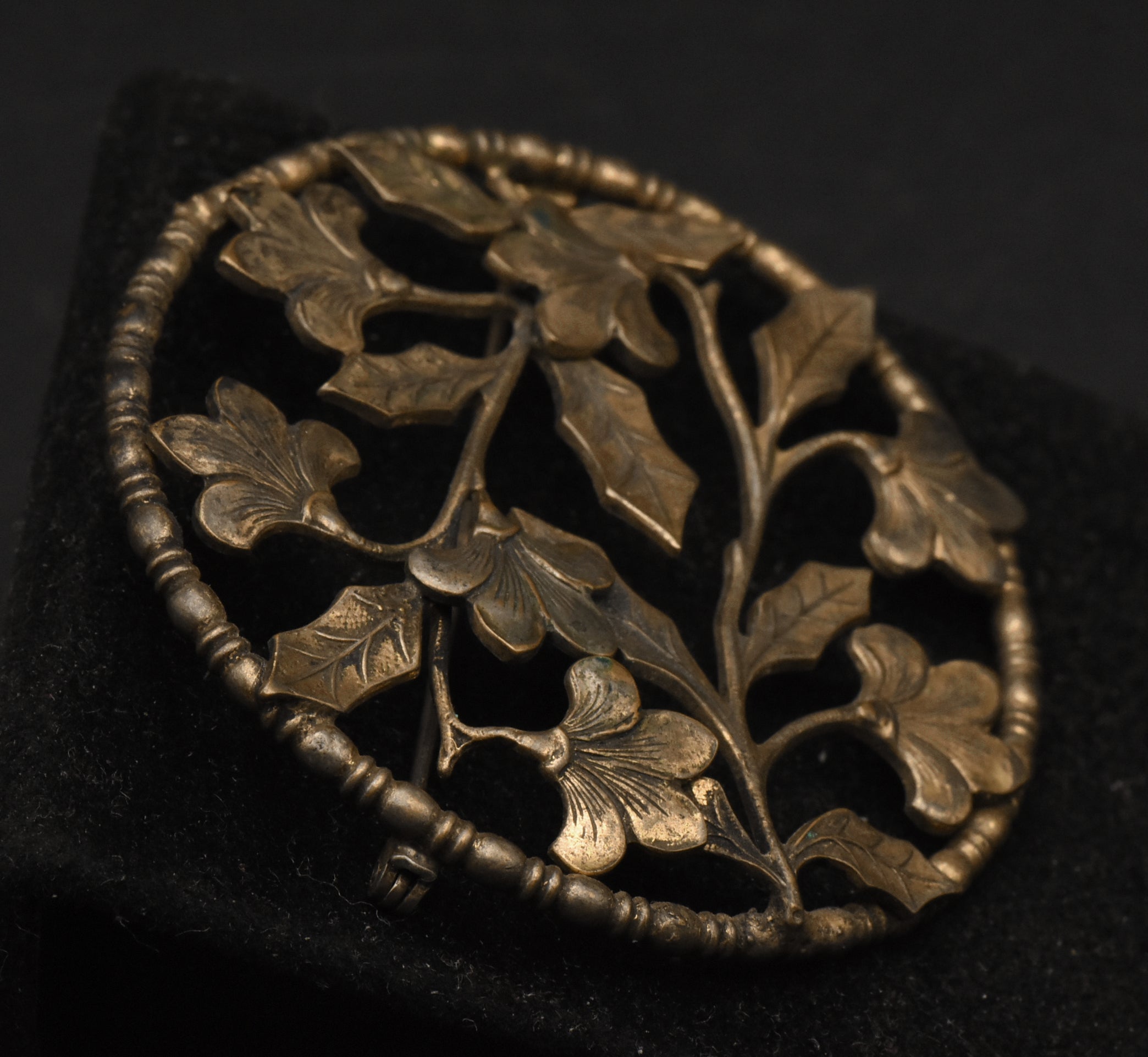 Vintage Handmade Brass Pierced Design Floral Brooch