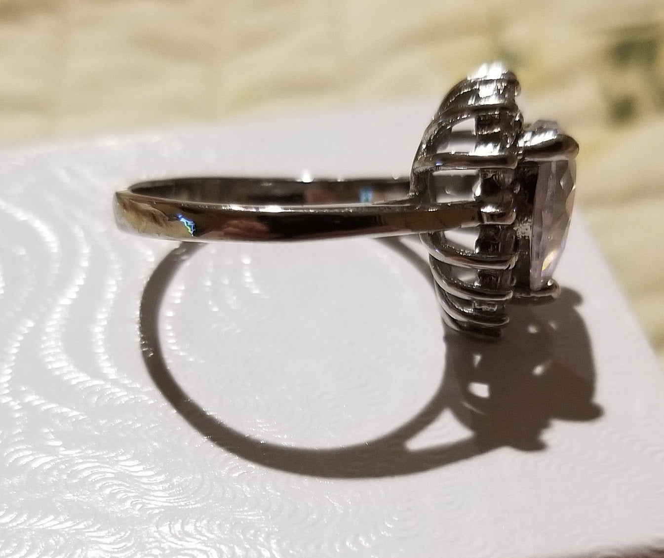 Sterling Silver Ring with Large Heart Shaped Simulated Diamond - Size 7