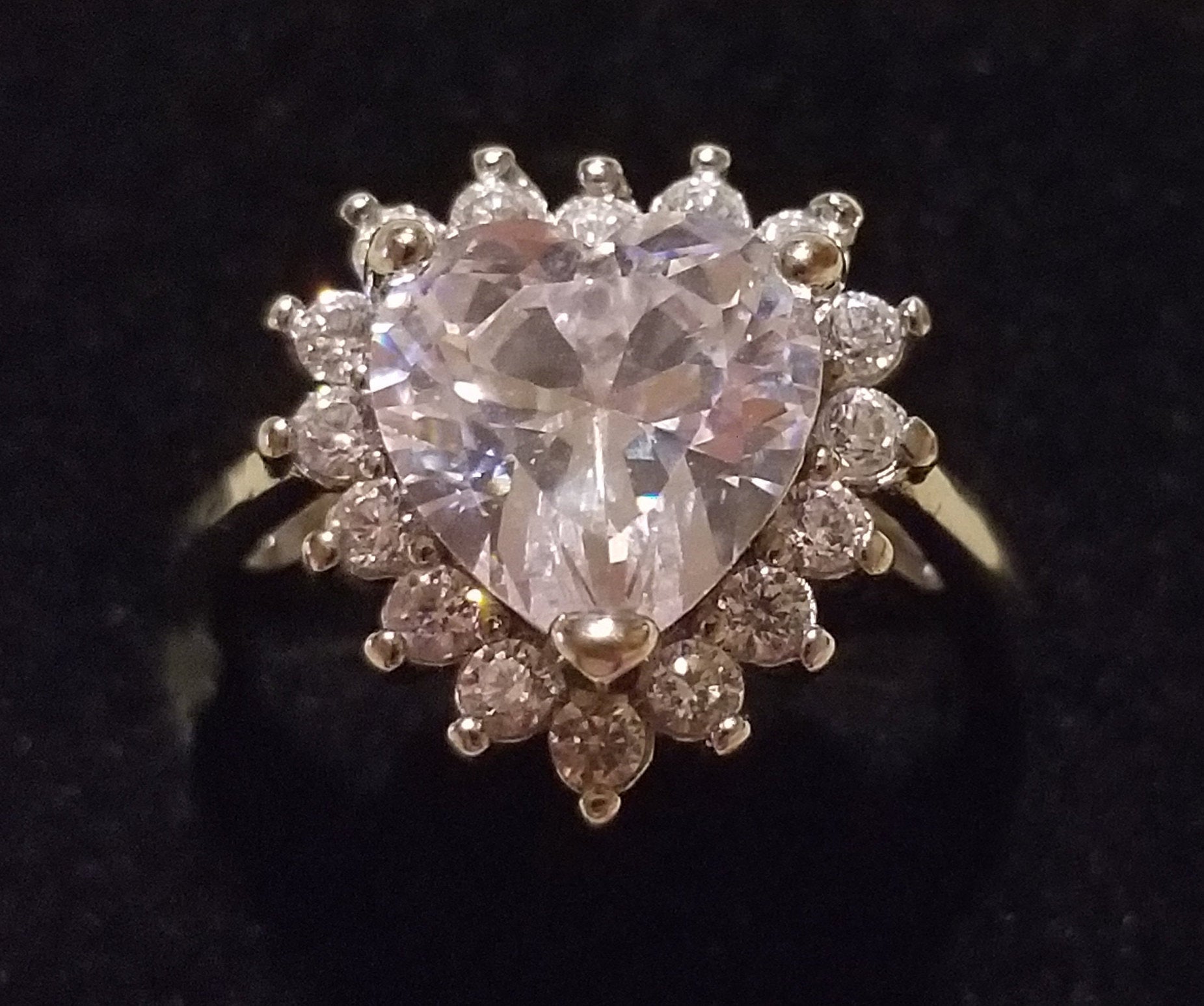 Sterling Silver Ring with Large Heart Shaped Simulated Diamond - Size 7