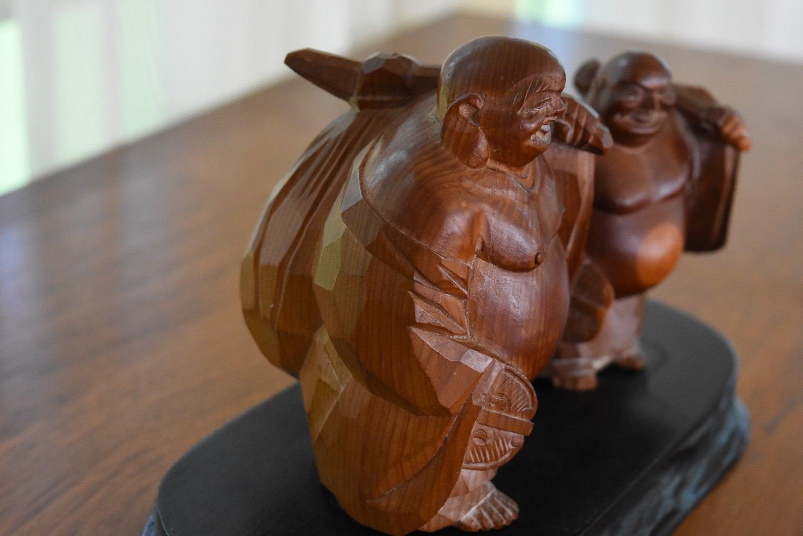 Pair of Ichii Ittobori Hotei Wood Carved Figures
