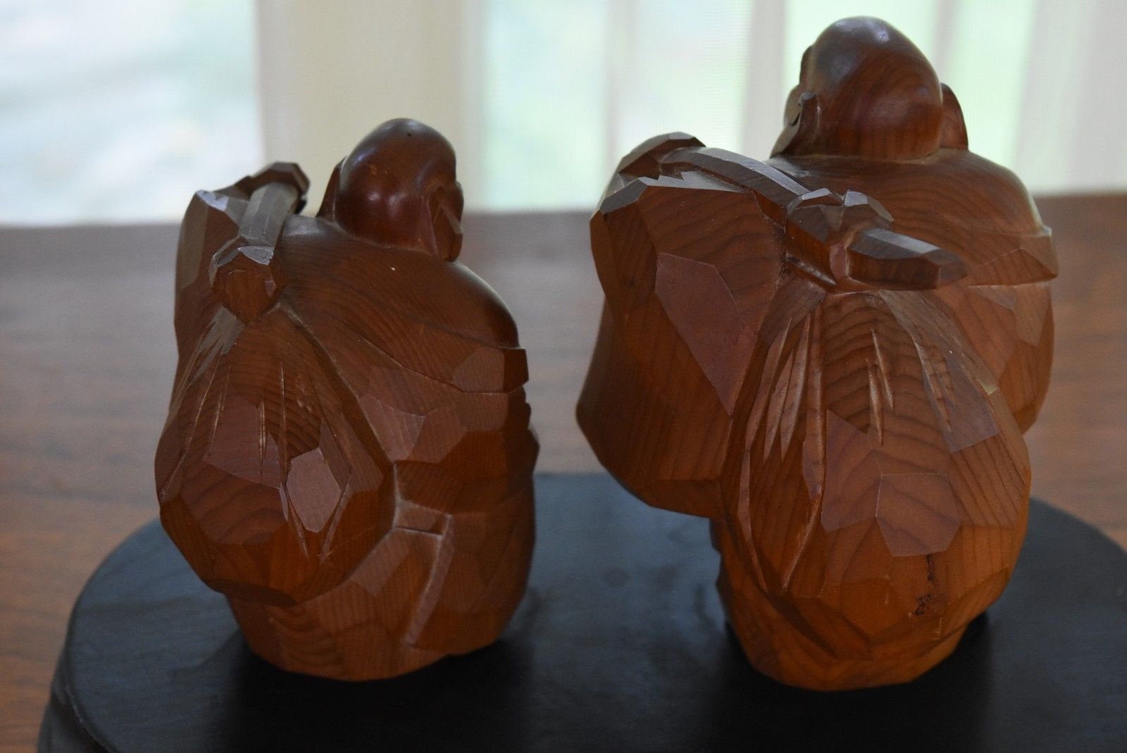 Pair of Ichii Ittobori Hotei Wood Carved Figures