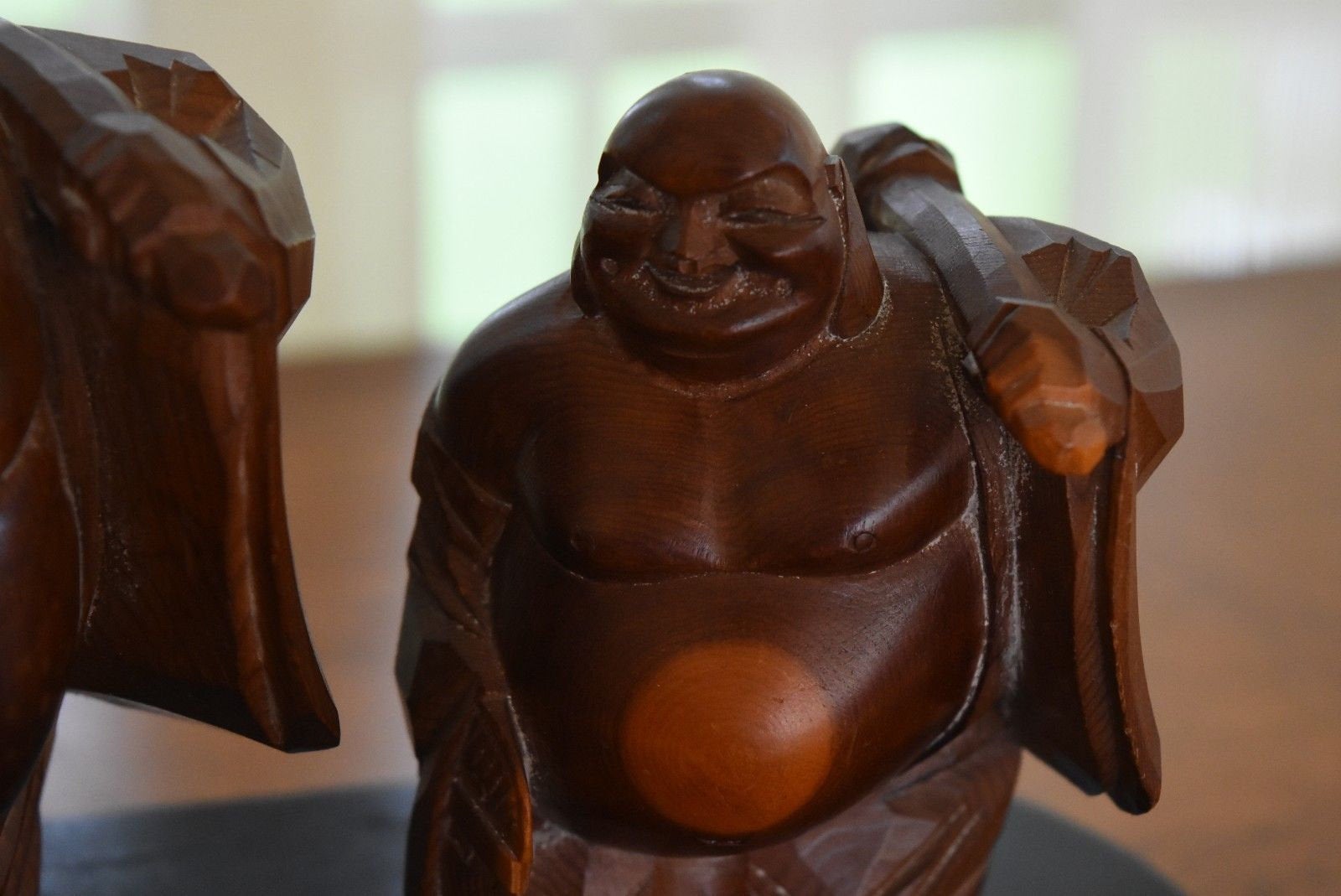 Pair of Ichii Ittobori Hotei Wood Carved Figures