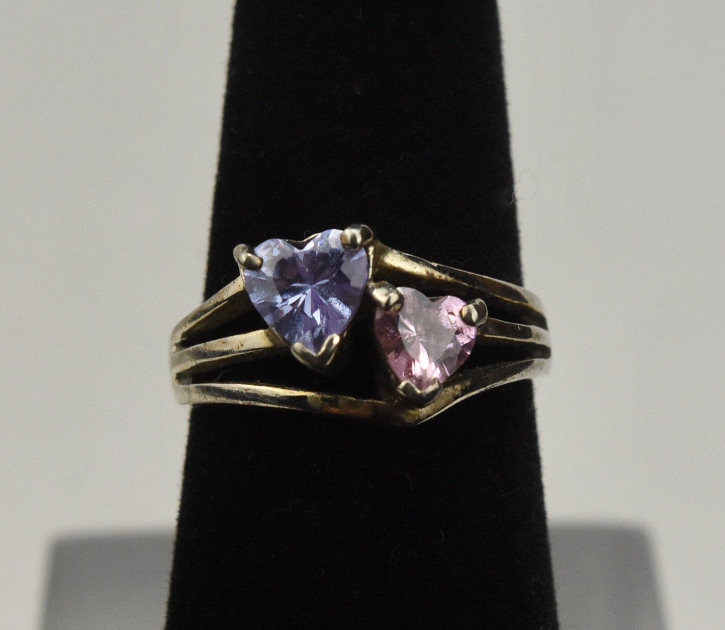Sterling Silver Gemstone Hearts Ring - Size 6.25