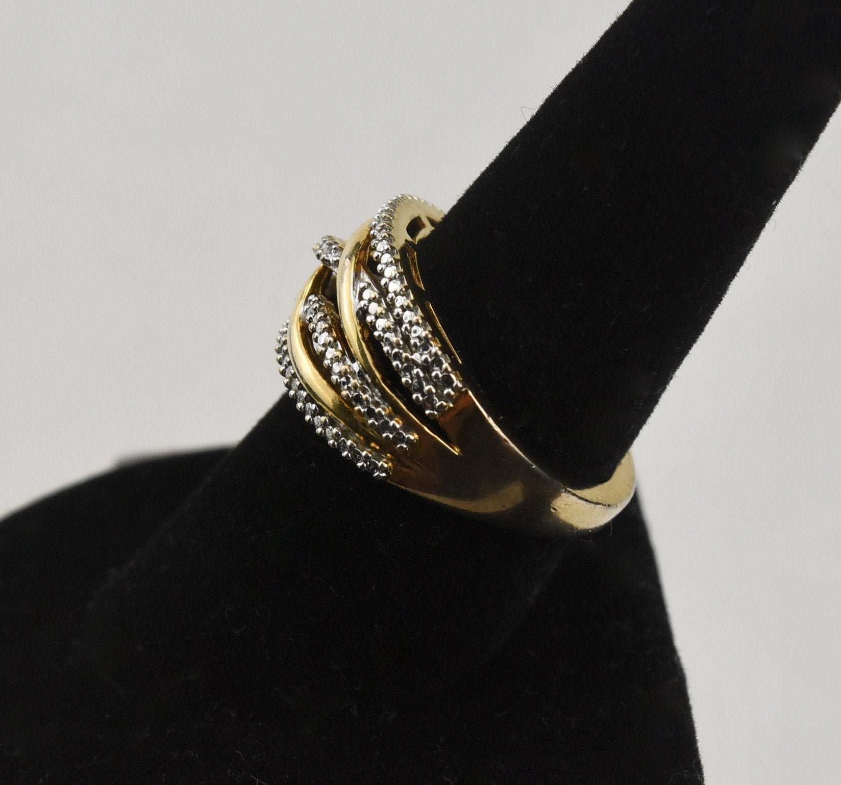 Gold Tone and Sterling Silver Crystal Weave Ring - Size 8