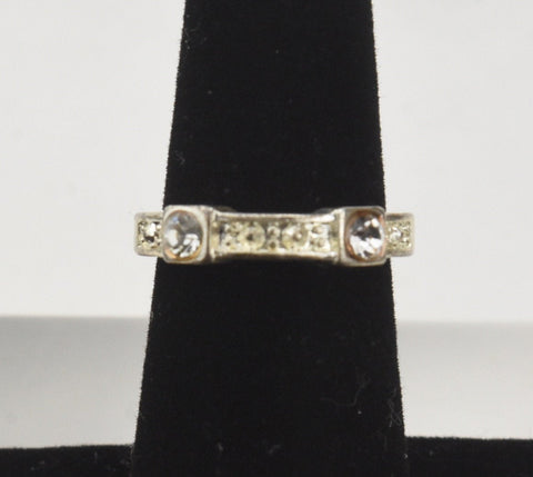 Silver Ring with Two Round Cut Rhinestones - Size 5.25