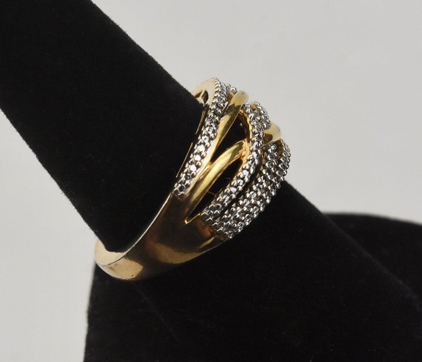 Gold Tone and Sterling Silver Crystal Weave Ring - Size 8