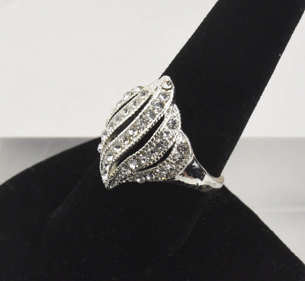 Art Deco Style Silver and Rhinestones Ring - Size 8.5