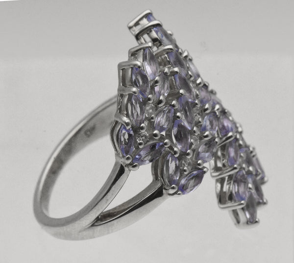 Vintage Sterling Silver Tanzanite and Topaz Bypass Ring - Size 9+