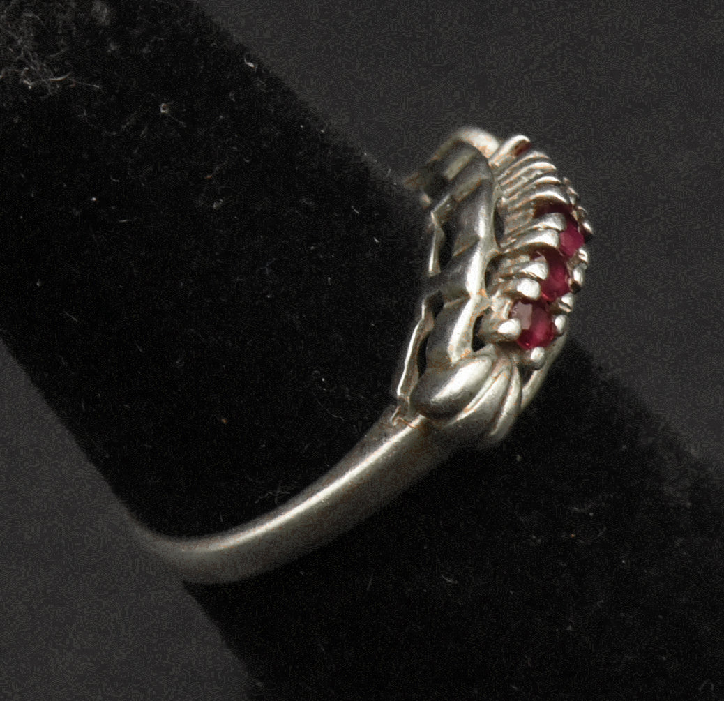 Vintage Sterling Silver and Rubies Ring - Size 4.25