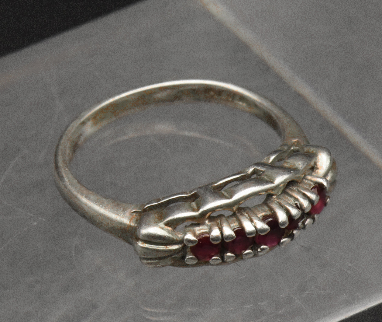 Vintage Sterling Silver and Rubies Ring - Size 4.25
