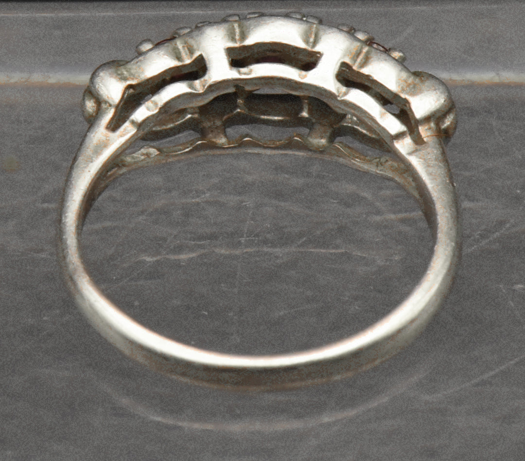 Vintage Sterling Silver and Rubies Ring - Size 4.25