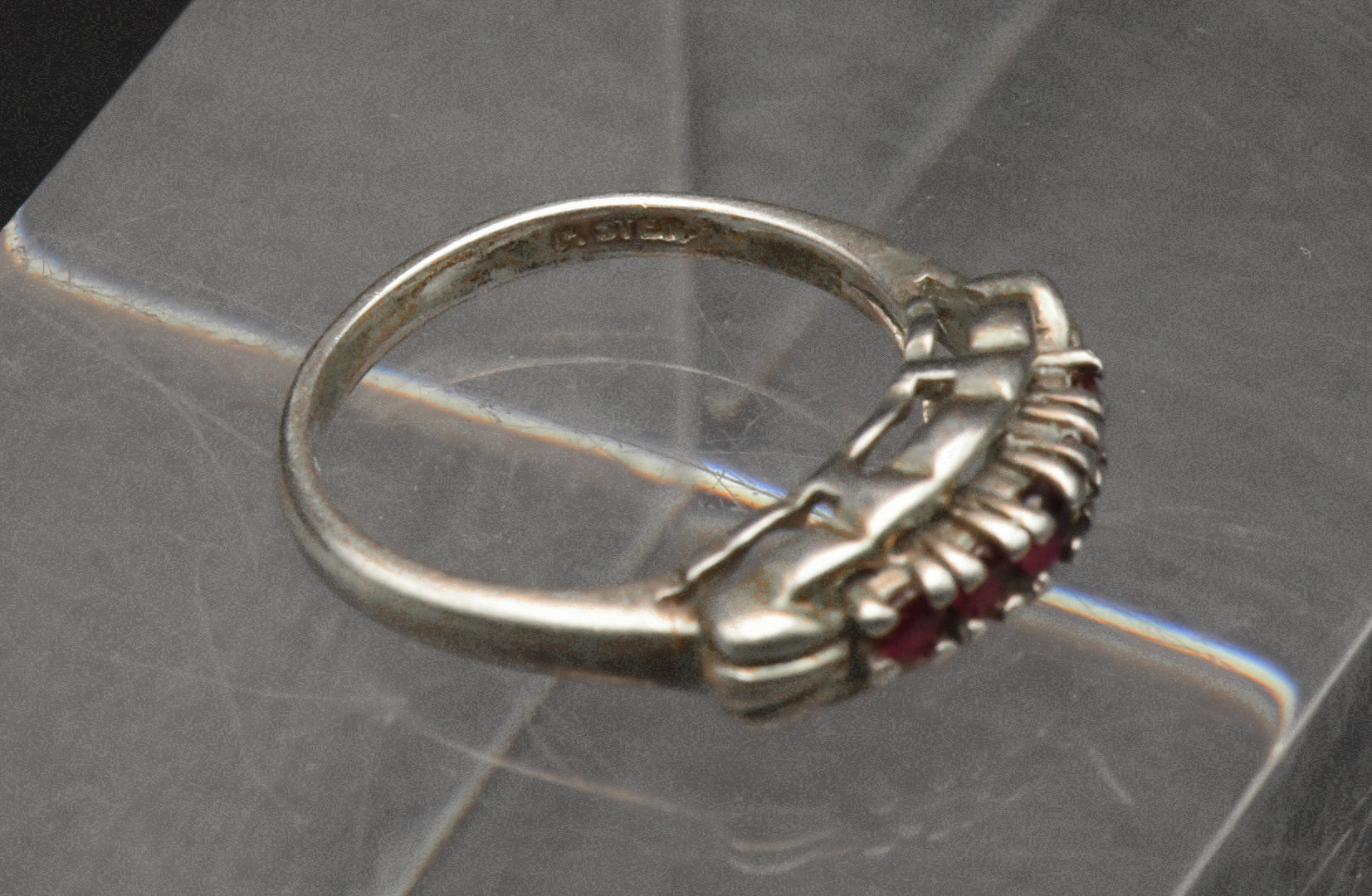 Vintage Sterling Silver and Rubies Ring - Size 4.25