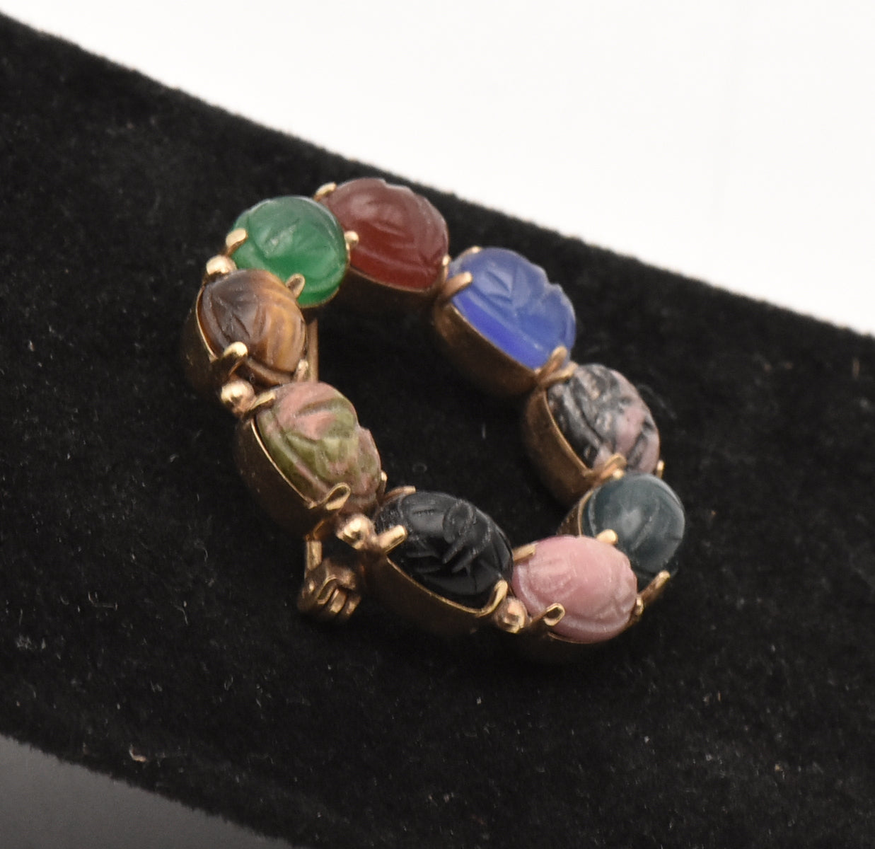 Van Dell - Vintage 12K Gold Filled Carved Gemstone Scarab Beetle Brooch