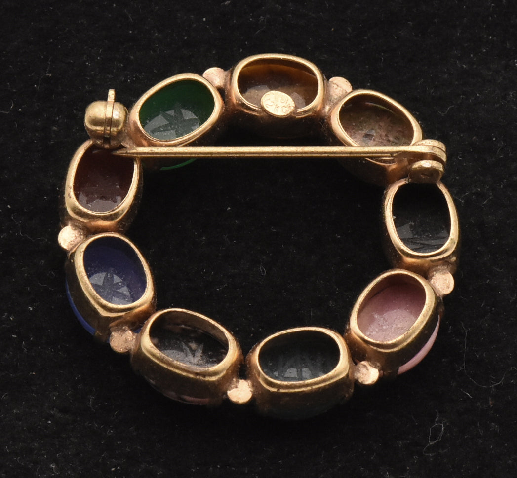 Van Dell - Vintage 12K Gold Filled Carved Gemstone Scarab Beetle Brooch