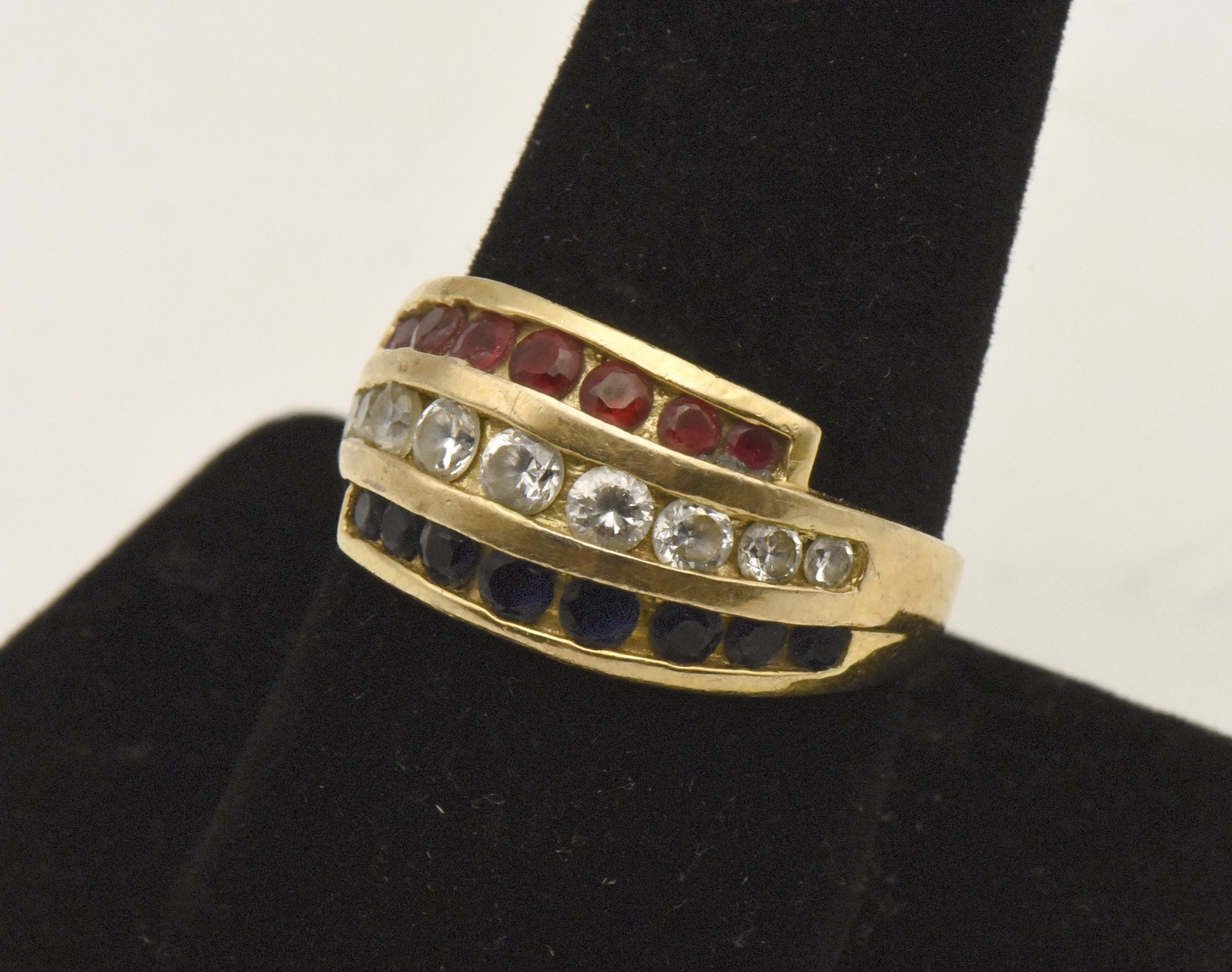 Ross-Simons - Vintage Vermeil Red, White, and Blue Ruby, Topaz, Sapphire Ring  - Size 9.25