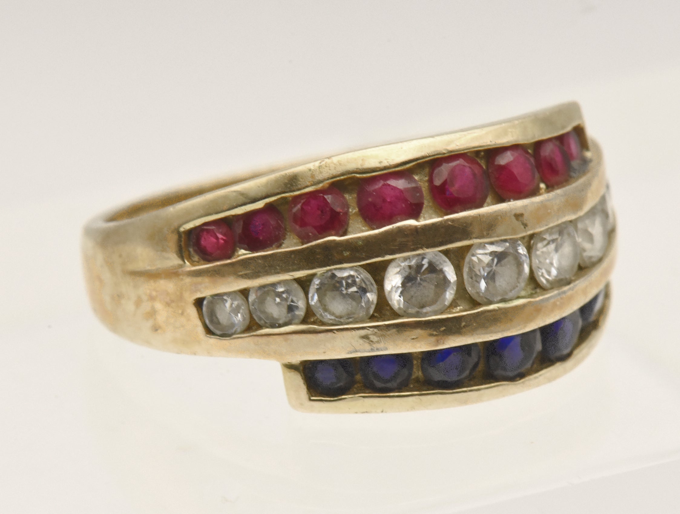 Ross-Simons - Vintage Vermeil Red, White, and Blue Ruby, Topaz, Sapphire Ring  - Size 9.25