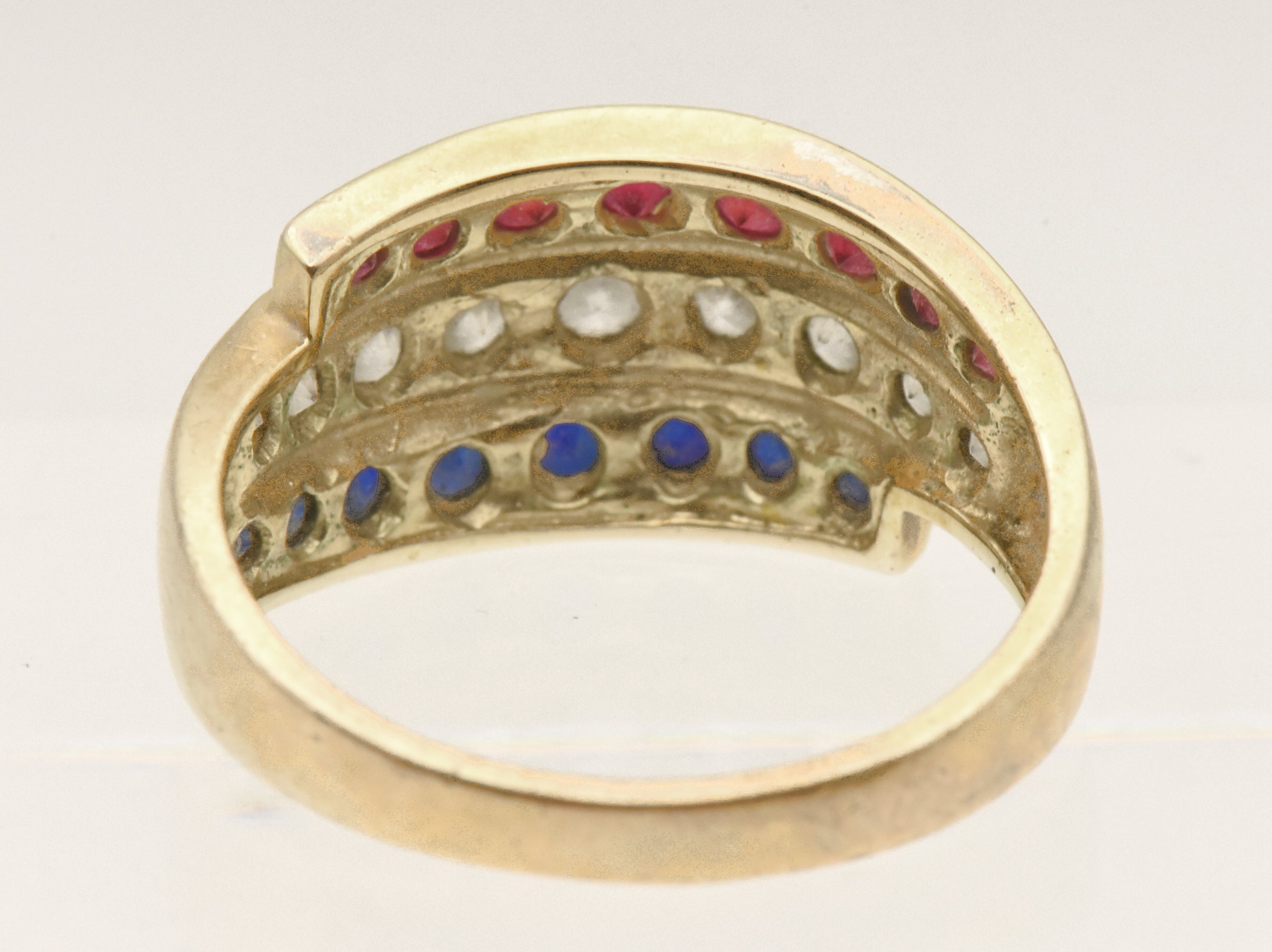 Ross-Simons - Vintage Vermeil Red, White, and Blue Ruby, Topaz, Sapphire Ring  - Size 9.25