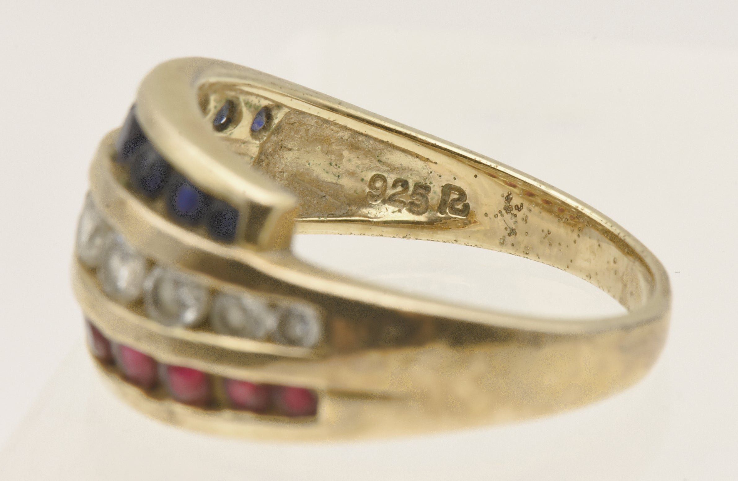 Ross-Simons - Vintage Vermeil Red, White, and Blue Ruby, Topaz, Sapphire Ring  - Size 9.25