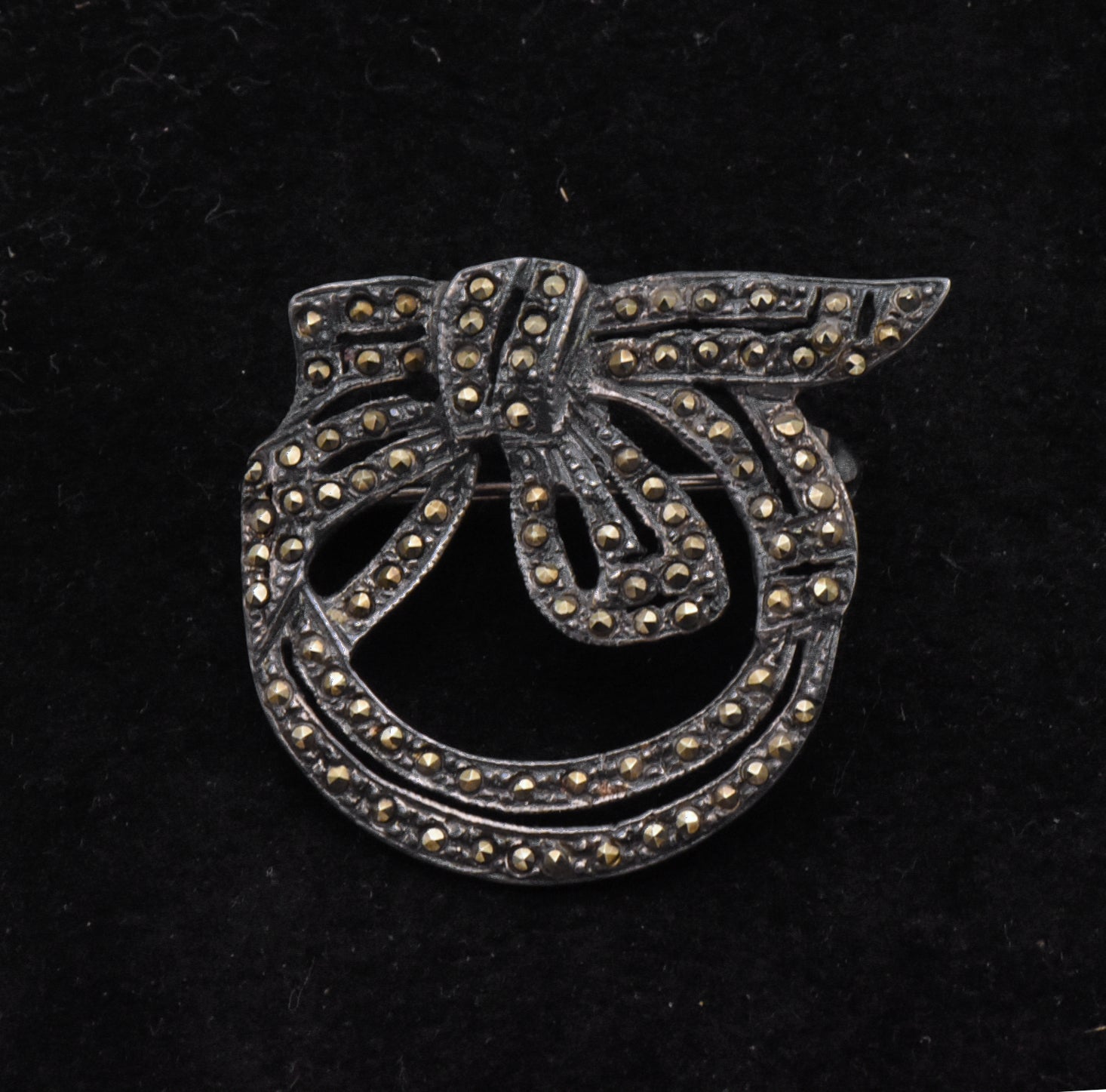 Vintage Sterling Silver and Marcasite Ribbon Wreath Brooch