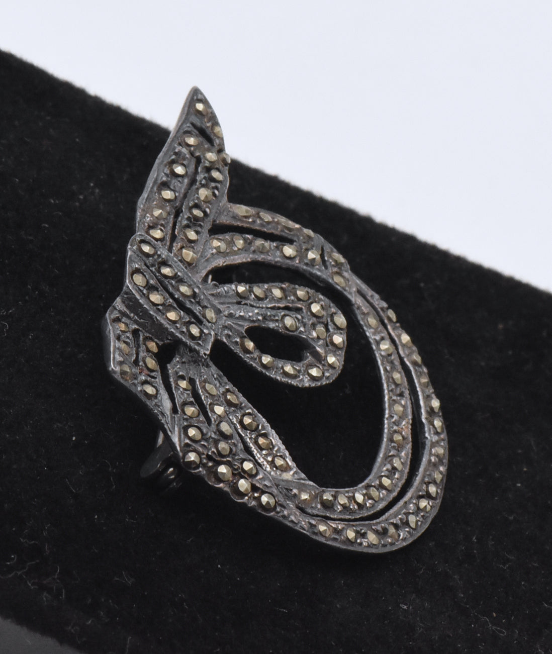 Vintage Sterling Silver and Marcasite Ribbon Wreath Brooch