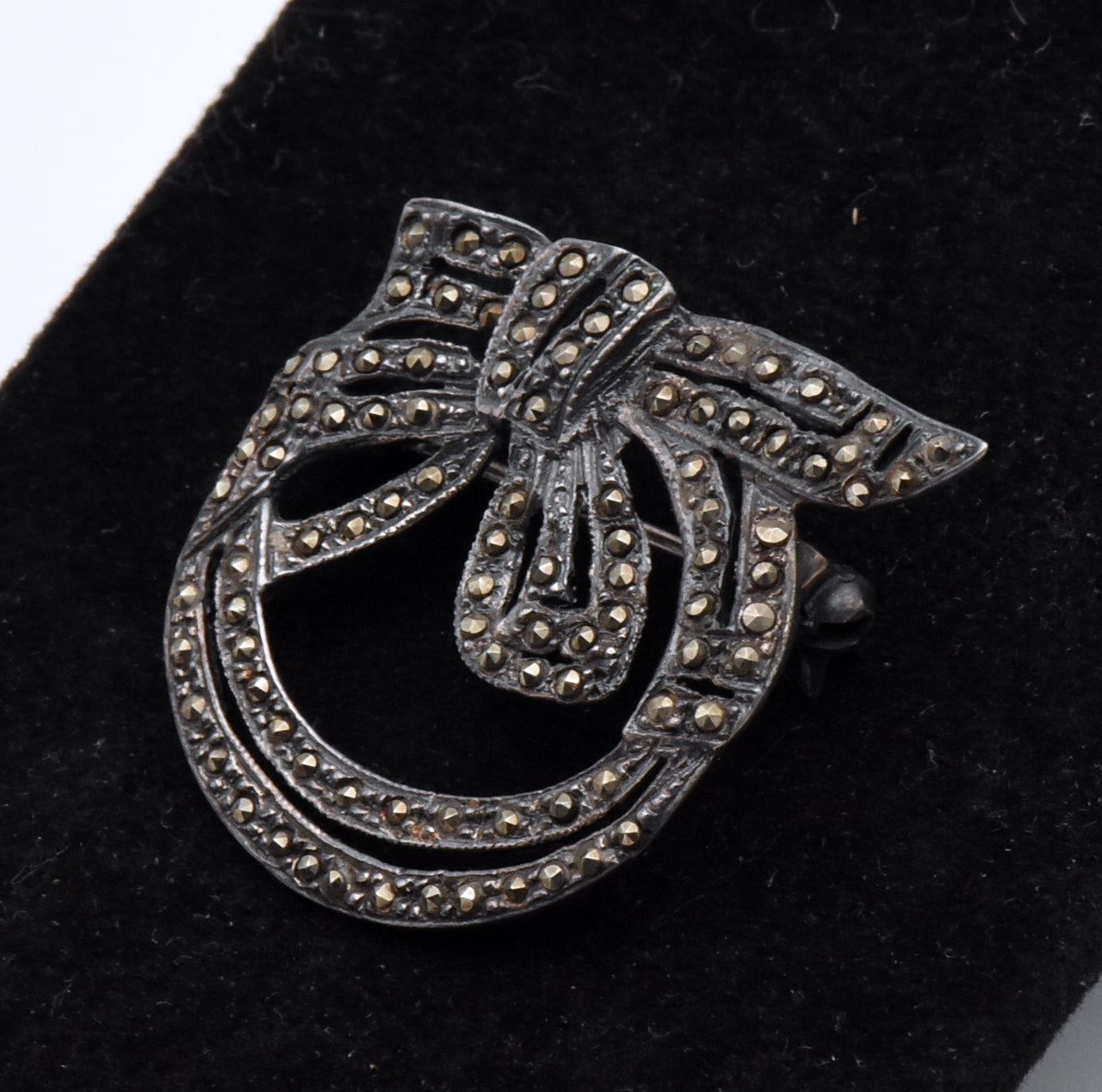 Vintage Sterling Silver and Marcasite Ribbon Wreath Brooch