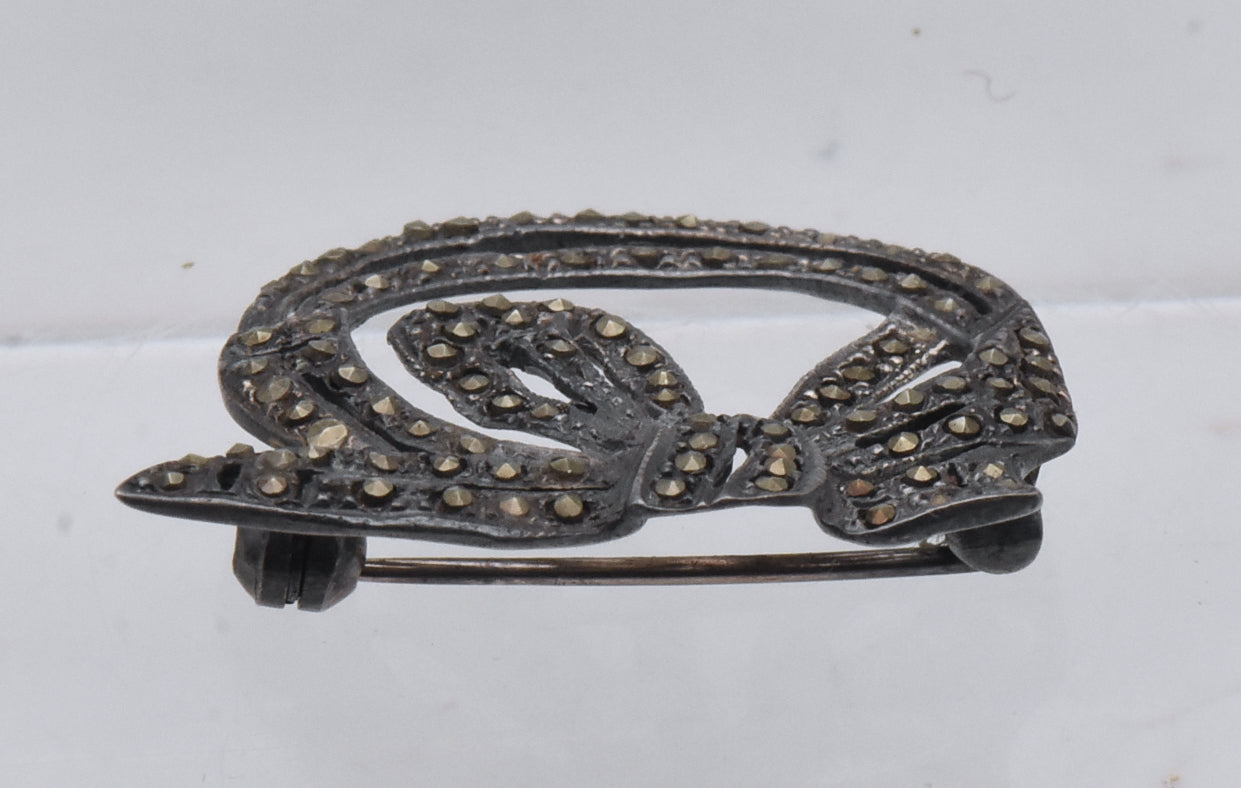 Vintage Sterling Silver and Marcasite Ribbon Wreath Brooch