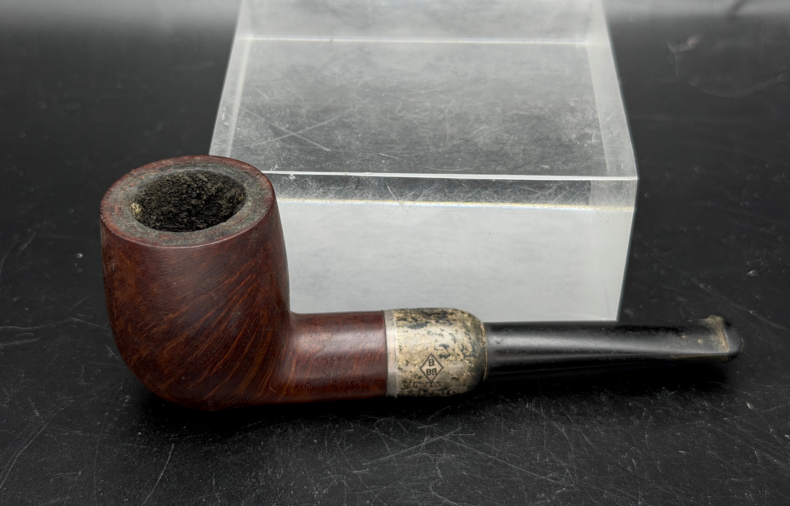 BBB- Antique 1903 Own Make Wood Smoking Pipe with Sterling Silver Band