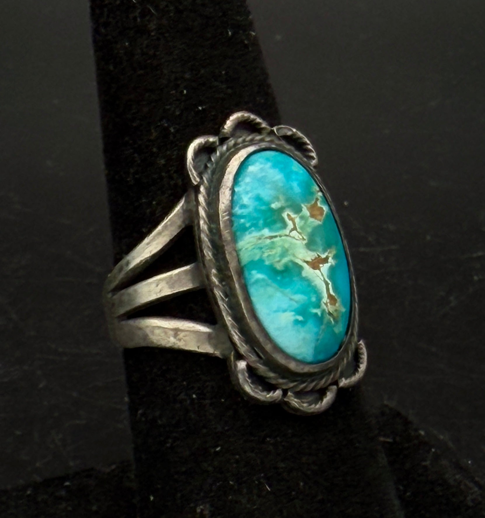 Vintage Handmade Turquoise Sterling Silver Ring - Size 7.25