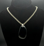 Vintage Sterling Silver Chain Necklace with Black Glass Pendant - 18"