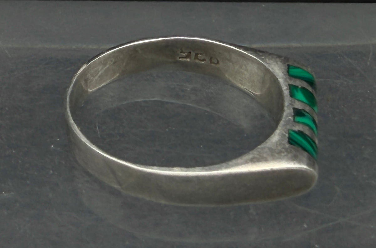 Vintage Artisan Sterling Silver Imitation Malachite Ring - Size 8