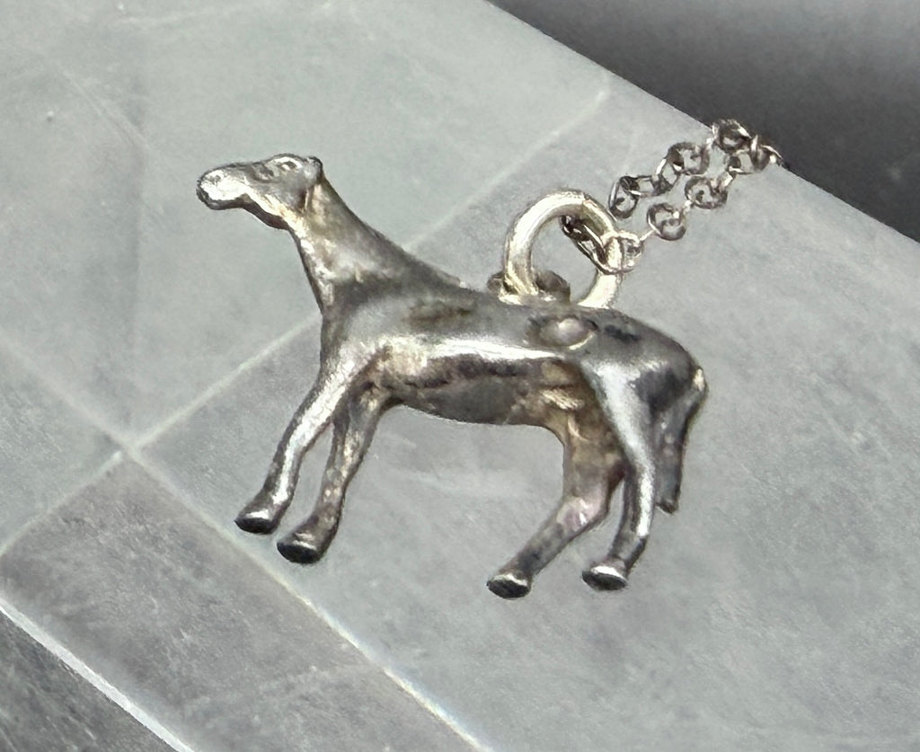 Vintage Sterling Silver Horse Pendant Chain Necklace - 18"