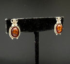 Vintage Art Nouveau Style Amber Sterling Silver Stud Earrings