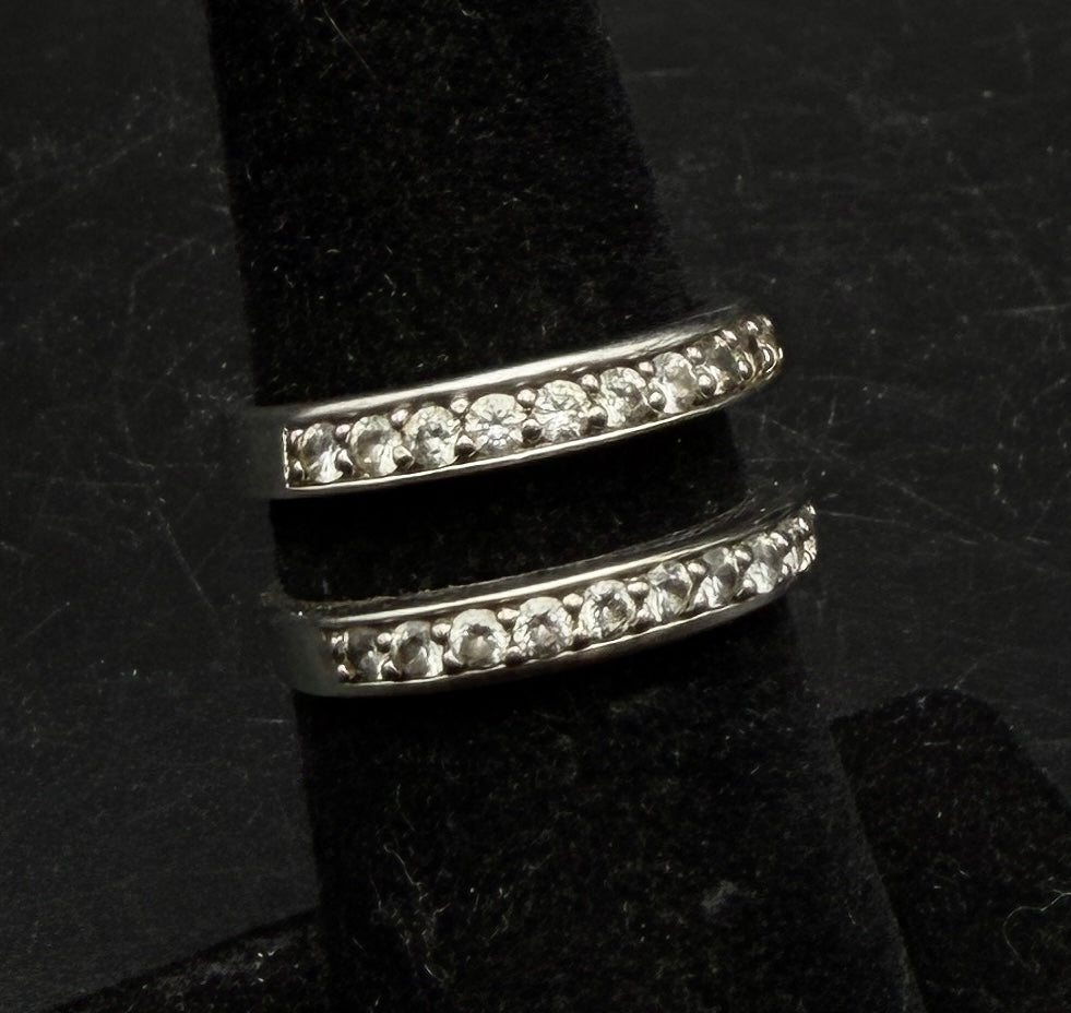 Vintage Sterling Silver Cubic Zirconia Double Band Ring - Size 5.75