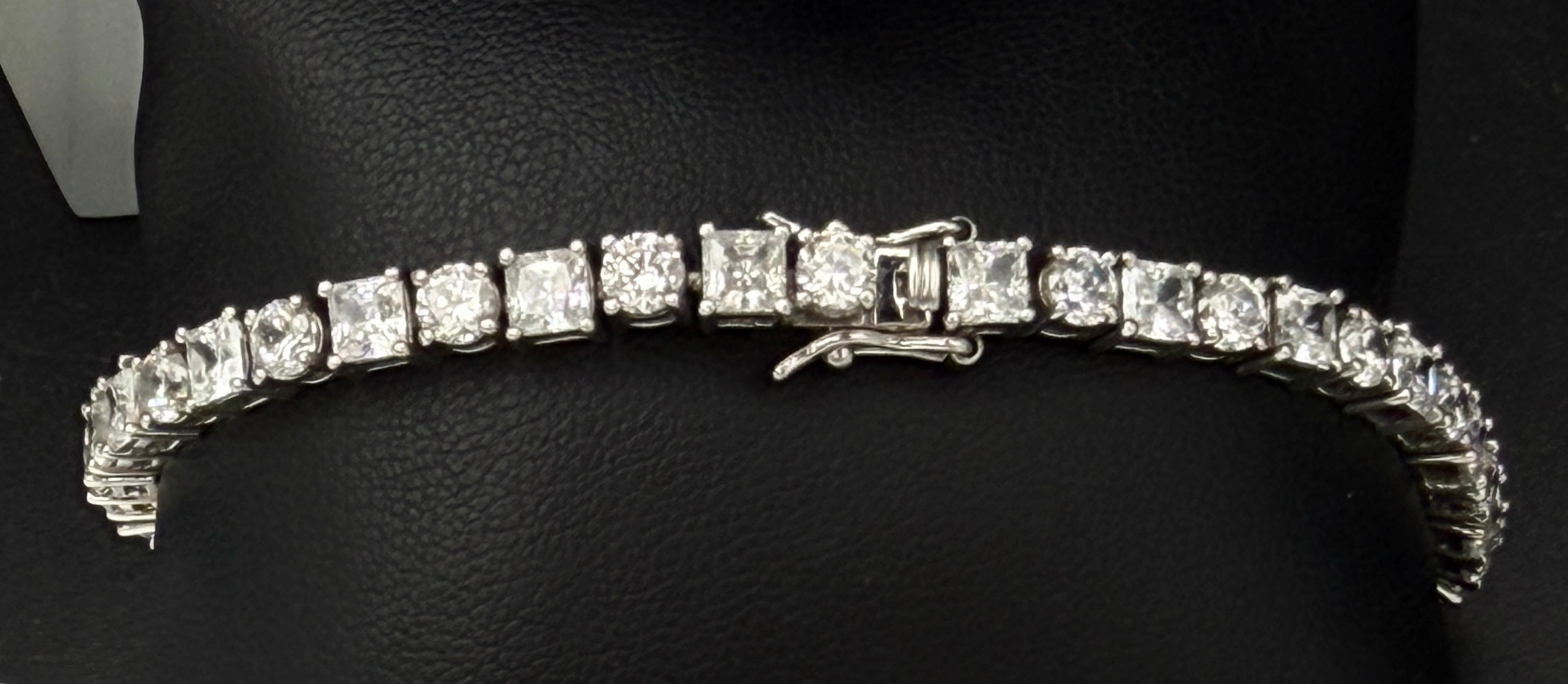Vintage Princess and Round Cut CZ Sterling Silver Tennis Bracelet - 8"