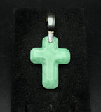 Vintage Carved Jade Cross Pendant with Sterling Silver Hinged Bail