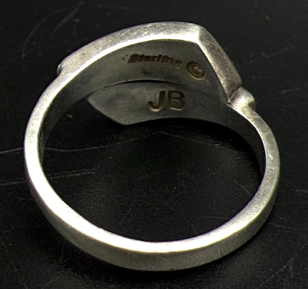 Julius Burbank - Vintage Handmade Sterling Silver Inlaid Bypass Ring - Adjustable Size