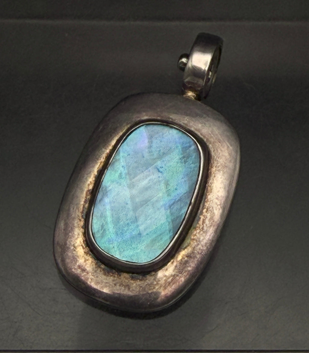Joseph Esposito - Vintage Multi Chain Abalone Shell Snap On Pendant Sterling Silver Necklace - 17"