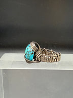 Vintage Turquoise Sterling Silver Wire Wrapped Handmade Ring - Size 7.5