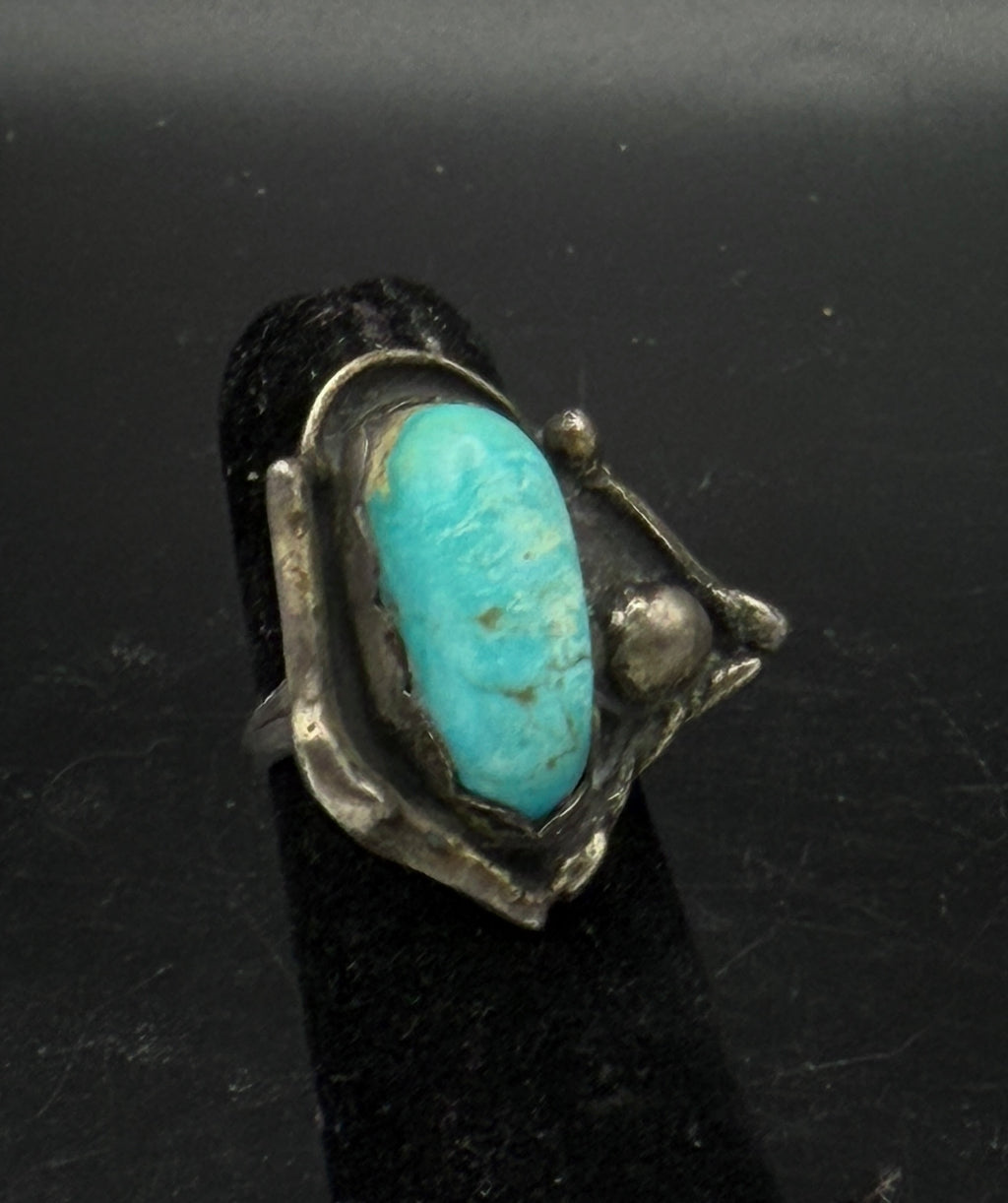 Vintage Handmade Turquoise Sterling Silver Abstract Knuckle Ring - Size 2.75