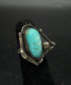 Vintage Handmade Turquoise Sterling Silver Abstract Knuckle Ring - Size 2.75