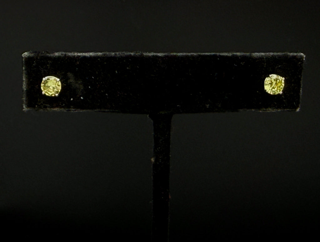 Vintage Round Cut Sphene Sterling Silver Stud Earrings