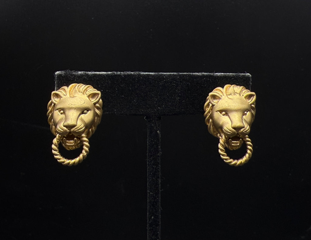Vintage Gold Tone Sterling Silver Lion's Head Knockers Earrings